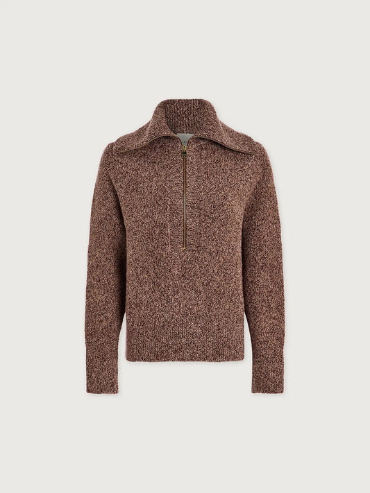 Young Ideas & Henmores -Sherida Half Zip Knit Sweater -Gingerbread Fleck -XS