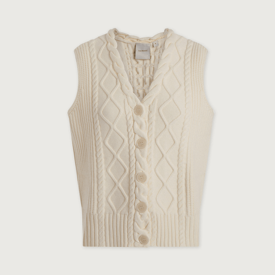 Young Ideas/Henmores - Tatyana Cable Knit Button Up Vest - Egret - XS
