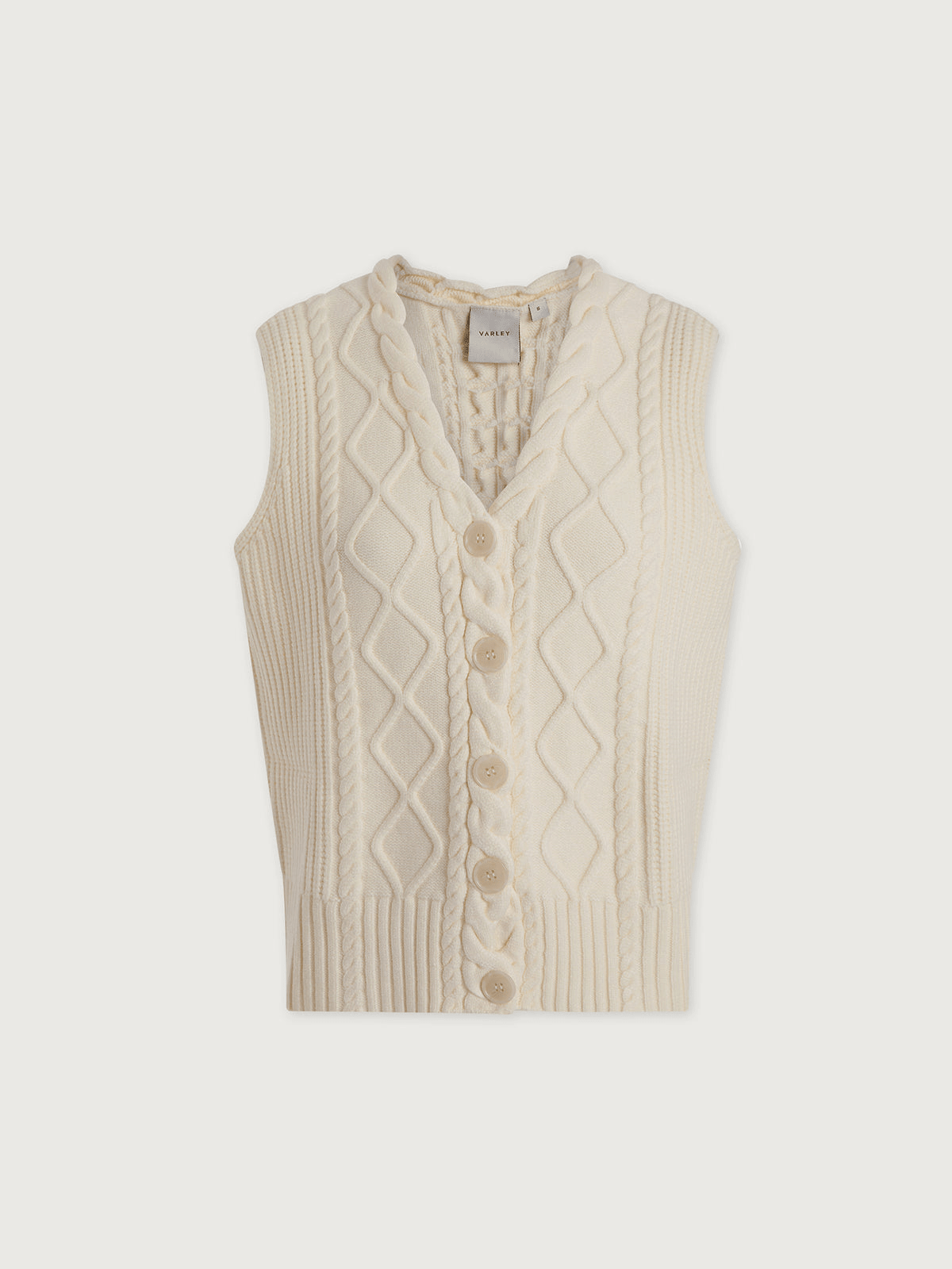 Young Ideas/Henmores - Tatyana Cable Knit Button Up Vest - Egret - XS