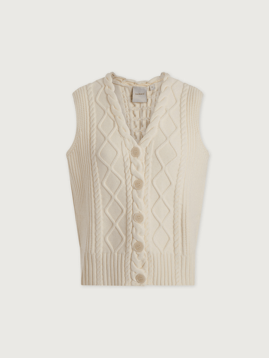Young Ideas/Henmores - Tatyana Cable Knit Button Up Vest - Egret - XS
