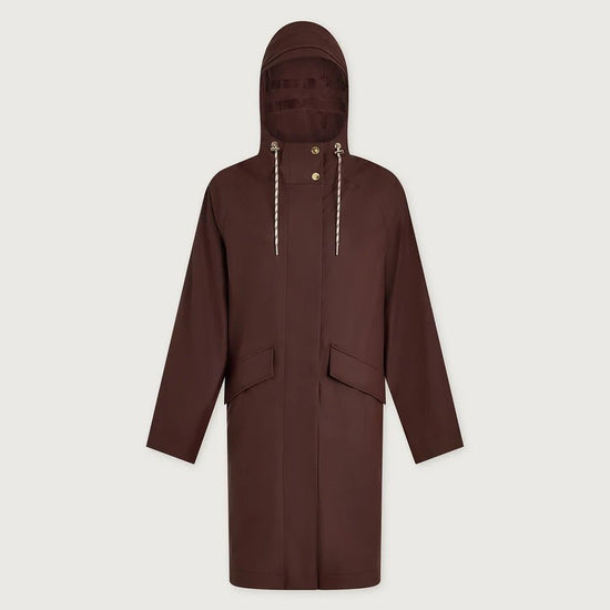 Young Ideas & Henmores -Tovera Long Rain Jacket -Deep Mahogany -XS