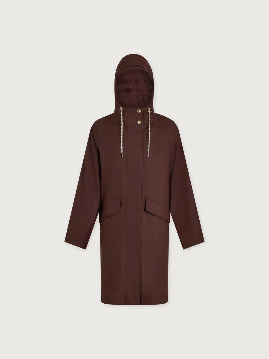 Young Ideas & Henmores -Tovera Long Rain Jacket -Deep Mahogany -XS