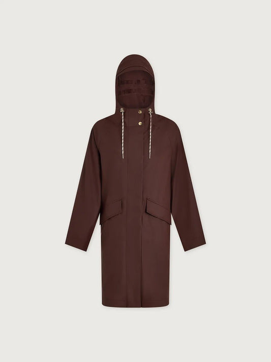 Young Ideas & Henmores -Tovera Long Rain Jacket -Deep Mahogany -XS
