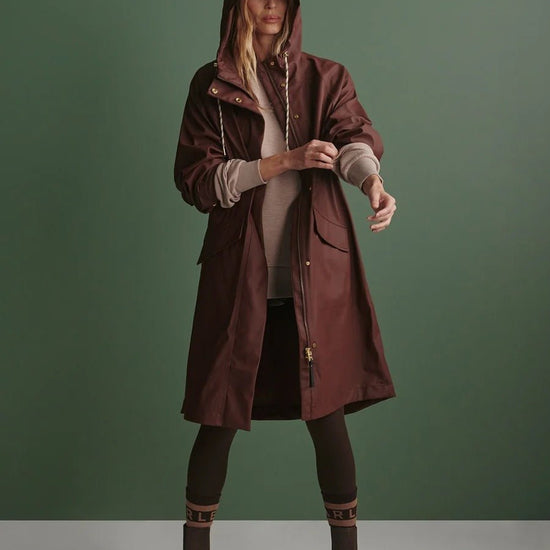 Young Ideas & Henmores -Tovera Long Rain Jacket -Deep Mahogany -XS