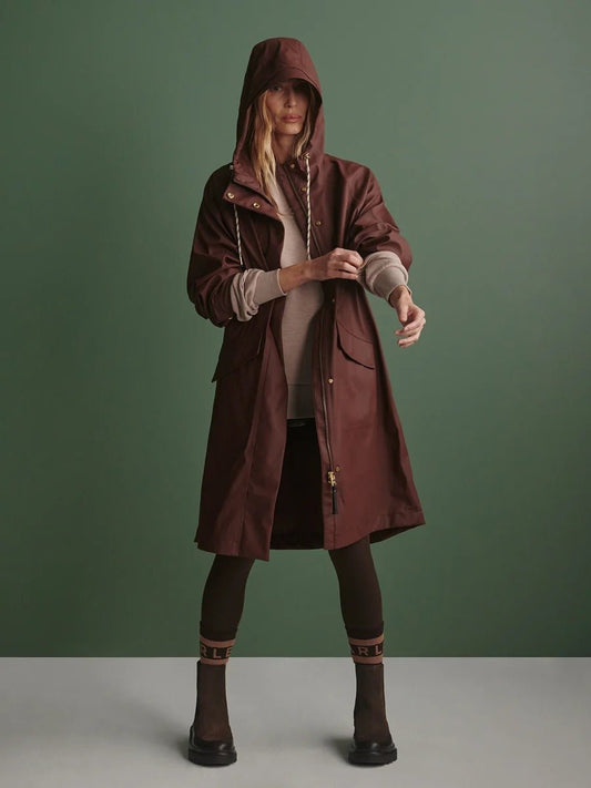 Young Ideas & Henmores -Tovera Long Rain Jacket -Deep Mahogany -XS
