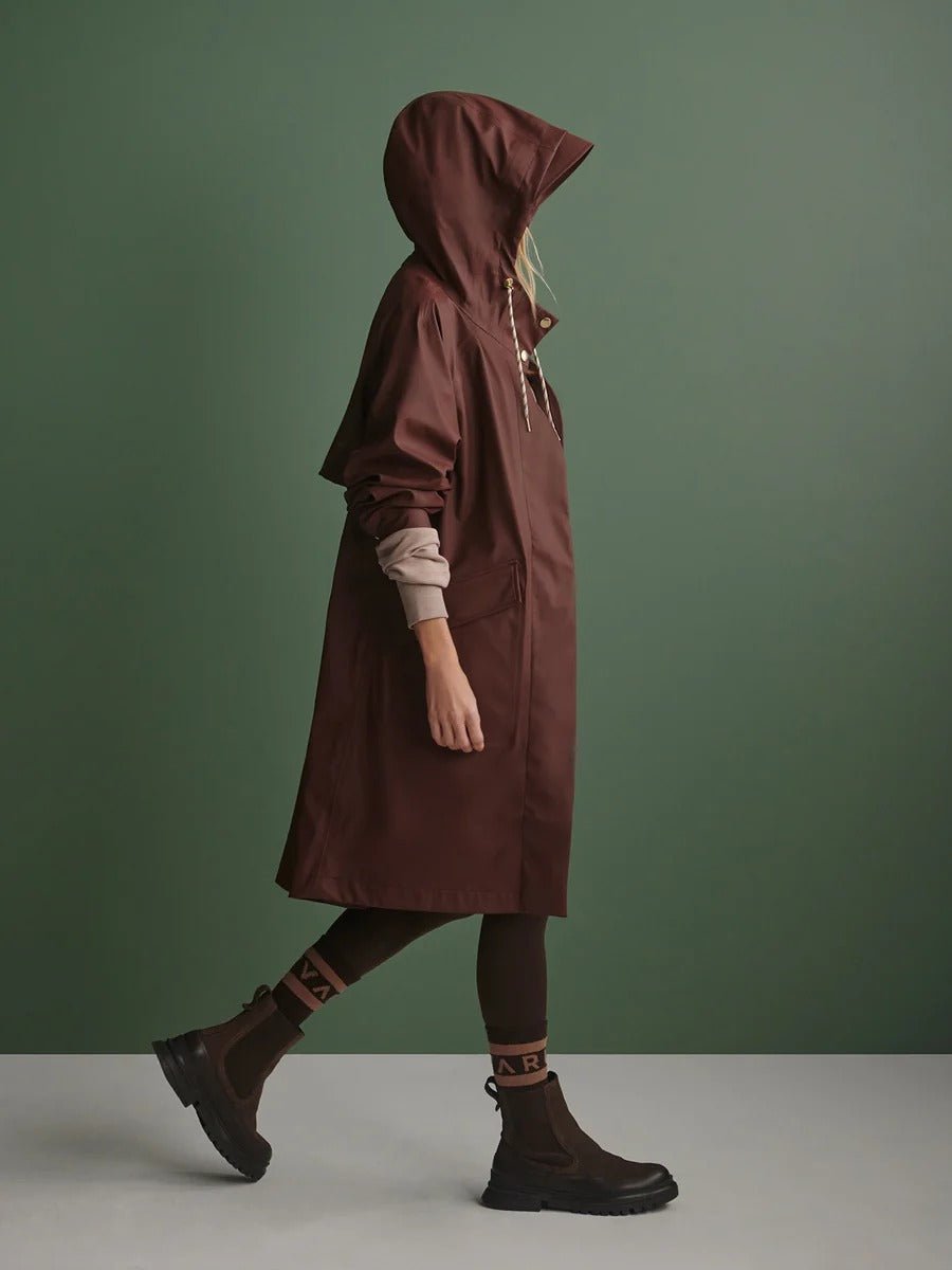 Young Ideas & Henmores -Tovera Long Rain Jacket -Deep Mahogany -XS