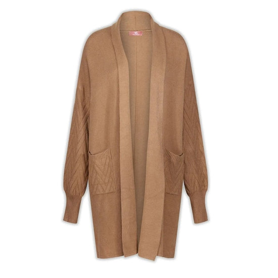 Young Ideas/Henmores - Cable Knit Cardigan with embellished sleeves - Camel - OS