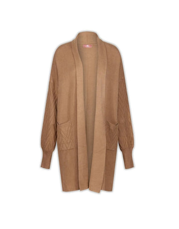 Young Ideas/Henmores - Cable Knit Cardigan with embellished sleeves - Camel - OS