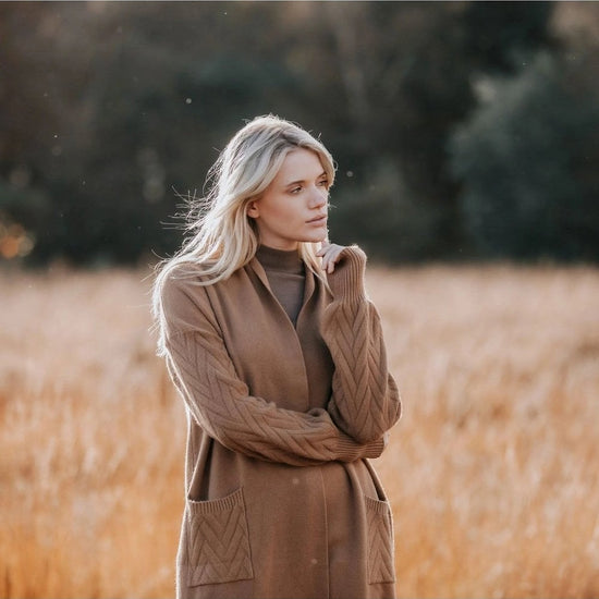 Young Ideas/Henmores - Cable Knit Cardigan with embellished sleeves - Camel - OS