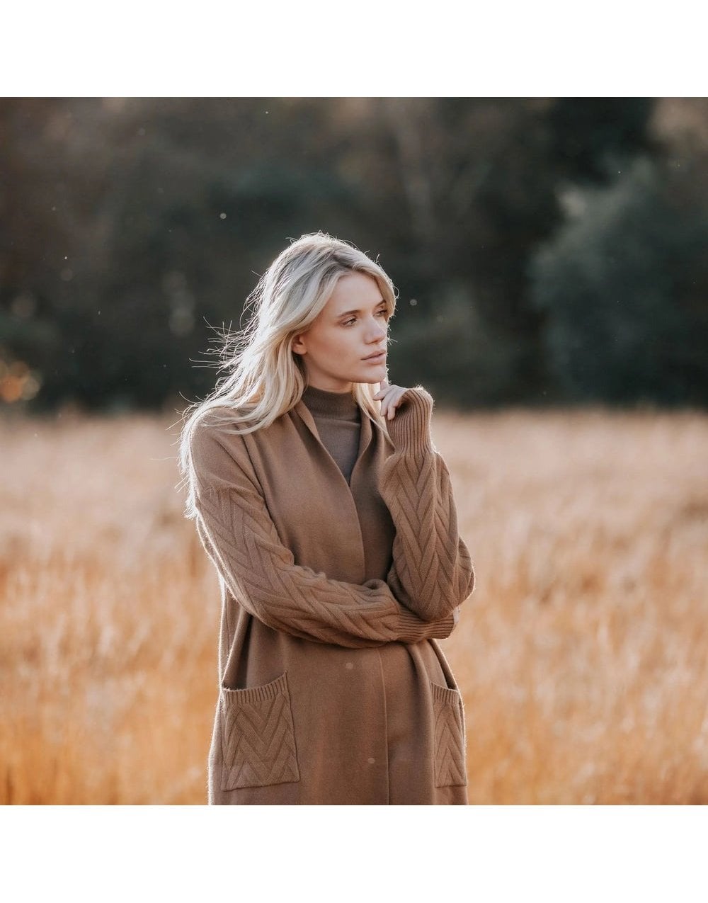 Young Ideas/Henmores - Cable Knit Cardigan with embellished sleeves - Camel - OS