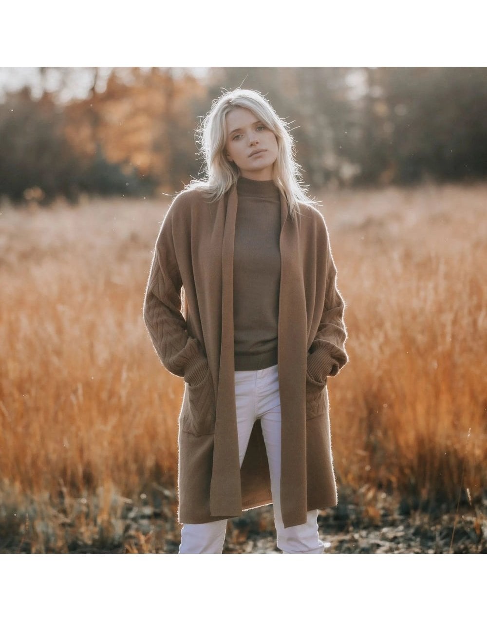 Young Ideas/Henmores - Cable Knit Cardigan with embellished sleeves - Camel - OS