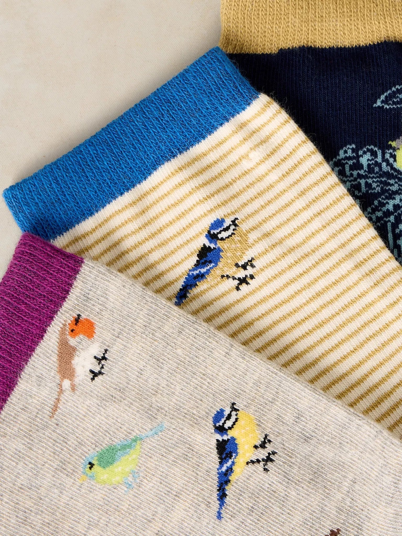 Young Ideas & Henmores -3 Pack Garden Bird Ankle Socks -Dark Teal -3-5
