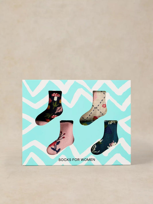 Young Ideas & Henmores -4 Pack Autumn Fruit Ankle Sock -Navy Multi -3-5
