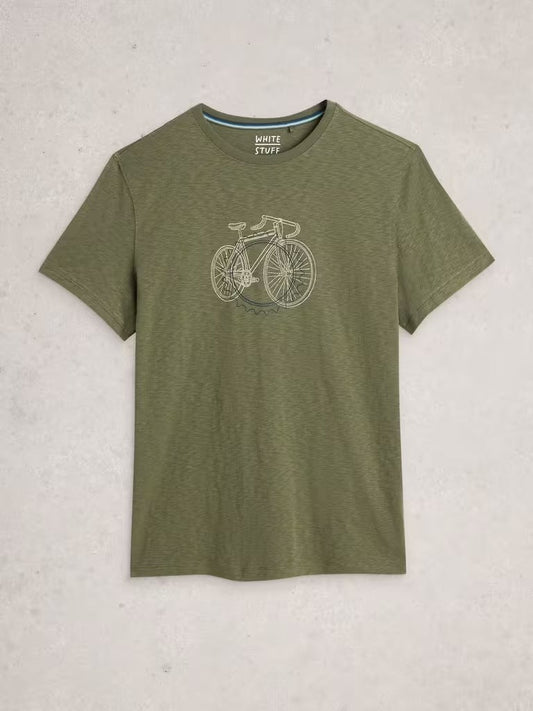 Young Ideas & Henmores - Abersoch Cogs Graphic Tee - Green Print - M