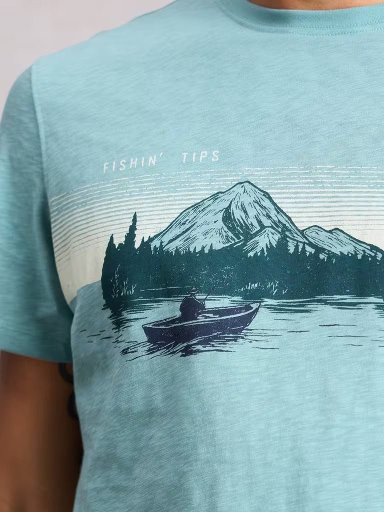 Young Ideas & Henmores - Abersoch Fishing Graphic Tee - Blue Print - M
