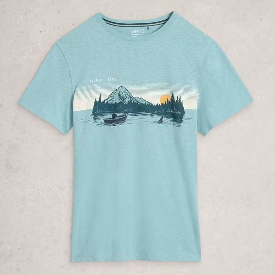 Young Ideas & Henmores - Abersoch Fishing Graphic Tee - Blue Print - M