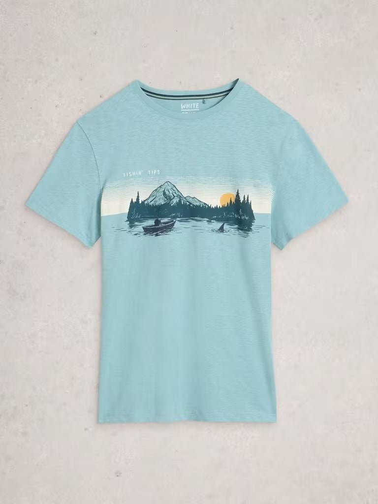 Young Ideas & Henmores - Abersoch Fishing Graphic Tee - Blue Print - M