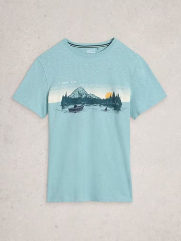 Young Ideas & Henmores - Abersoch Fishing Graphic Tee - Blue Print - M