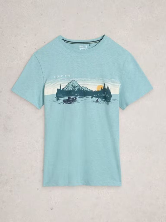Young Ideas & Henmores - Abersoch Fishing Graphic Tee - Blue Print - M