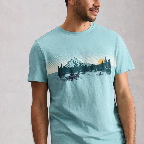 Young Ideas & Henmores - Abersoch Fishing Graphic Tee - Blue Print - M