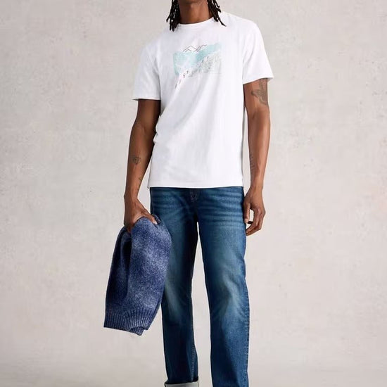 Young Ideas & Henmores - Abersoch Pedal Graphic Tee - White Print - M