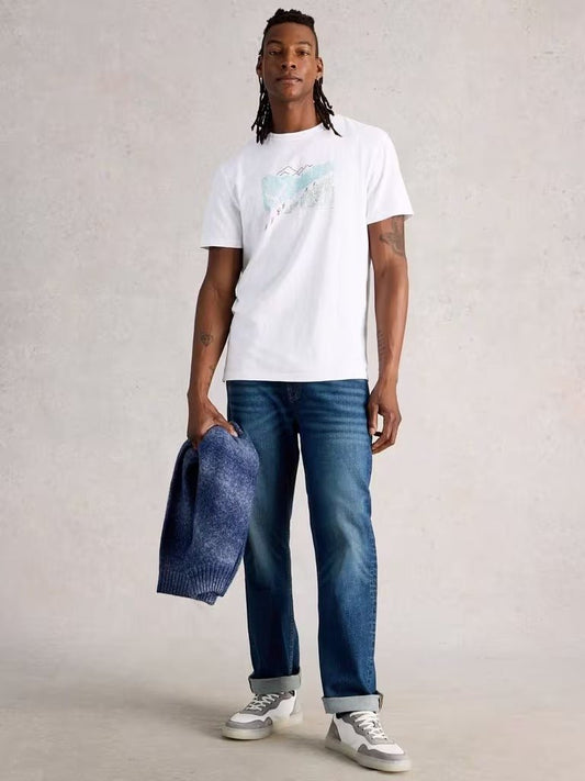 Young Ideas & Henmores - Abersoch Pedal Graphic Tee - White Print - M