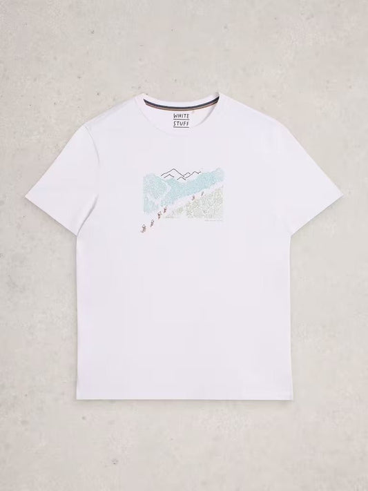 Young Ideas & Henmores - Abersoch Pedal Graphic Tee - White Print - M
