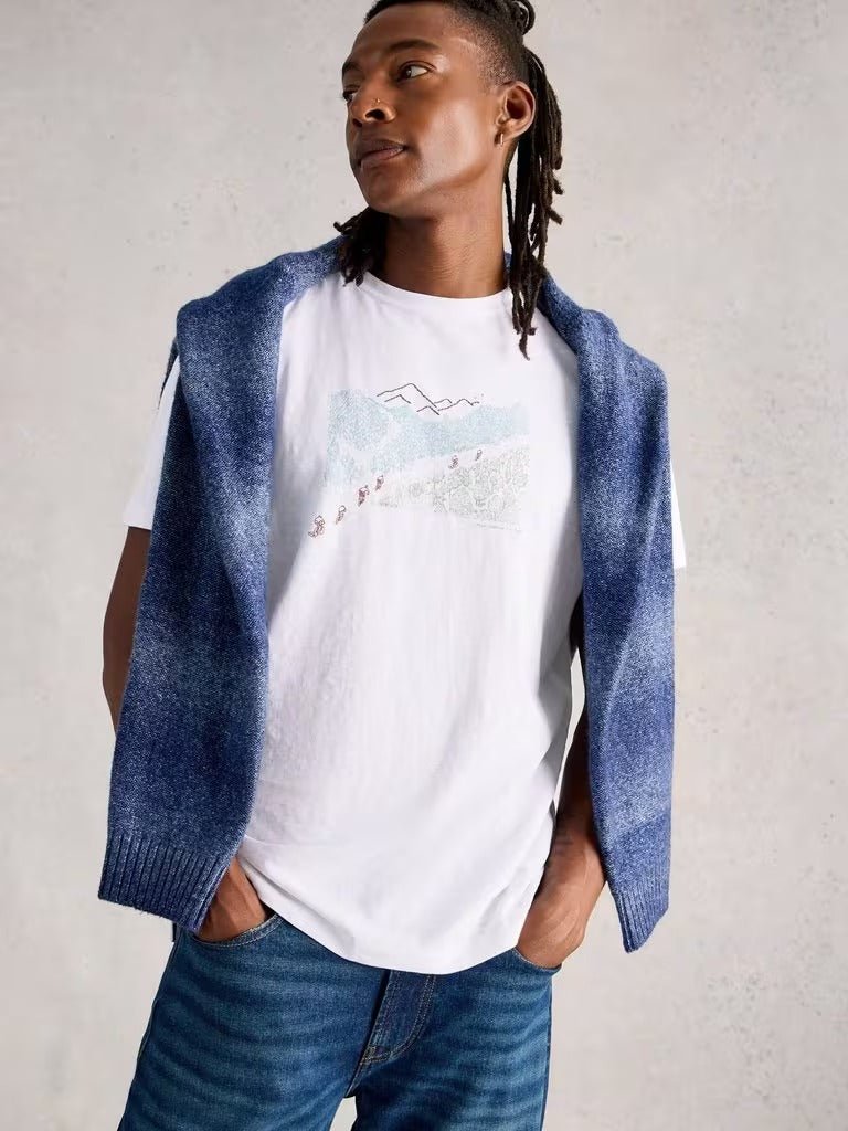 Young Ideas & Henmores - Abersoch Pedal Graphic Tee - White Print - M