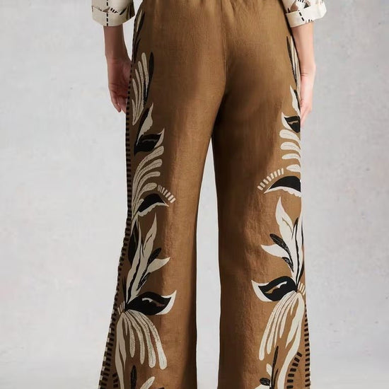Young Ideas & Henmores - Ally Linen Wide Leg Trouser - Brown Print - 8