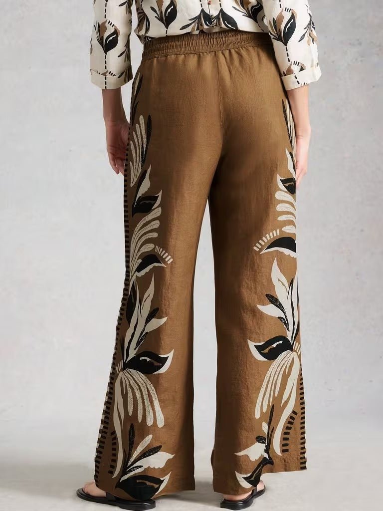 Young Ideas & Henmores - Ally Linen Wide Leg Trouser - Brown Print - 8