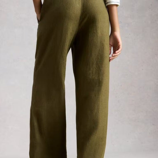 Young Ideas & Henmores - Ally Linen Wide Leg Trouser - Khaki Green - 8