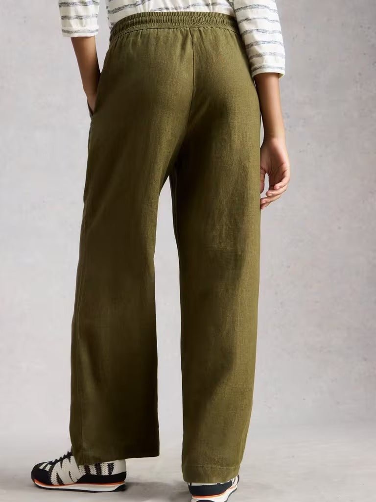 Young Ideas & Henmores - Ally Linen Wide Leg Trouser - Khaki Green - 8