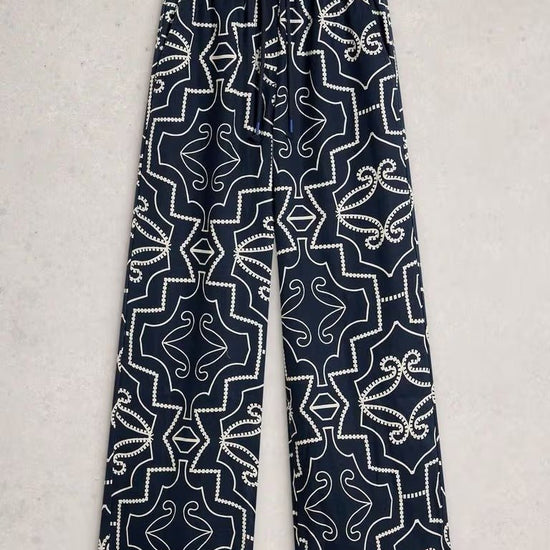 Young Ideas & Henmores - Ally Linen Wide Leg Trouser - Navy Print - 8