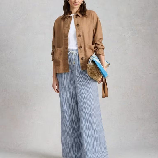 Young Ideas & Henmores - Ally Linen Wide Leg Trouser - Blue Multi - 8