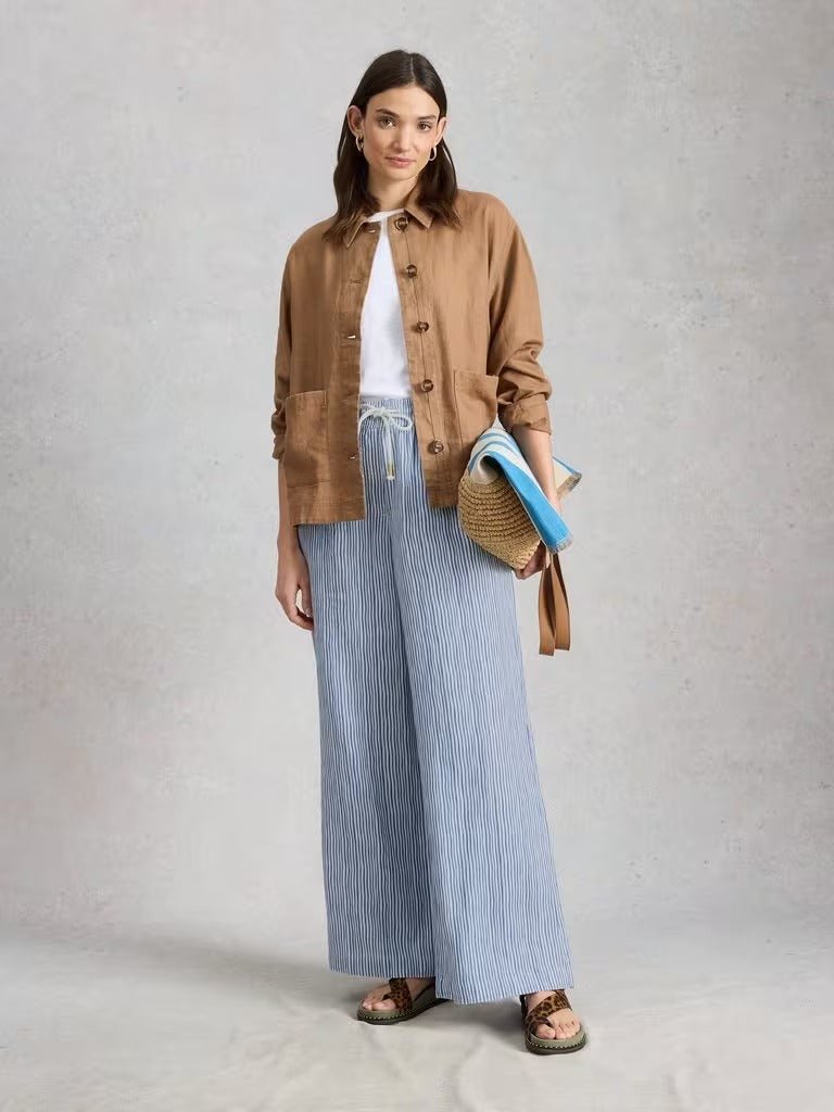 Young Ideas & Henmores - Ally Linen Wide Leg Trouser - Blue Multi - 8