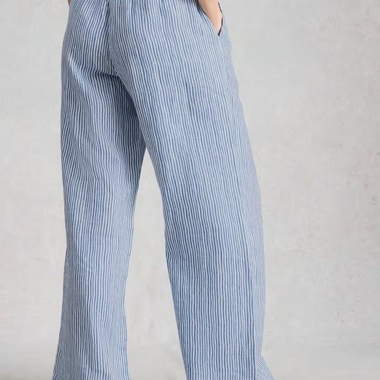 Young Ideas & Henmores - Ally Linen Wide Leg Trouser - Blue Multi - 8