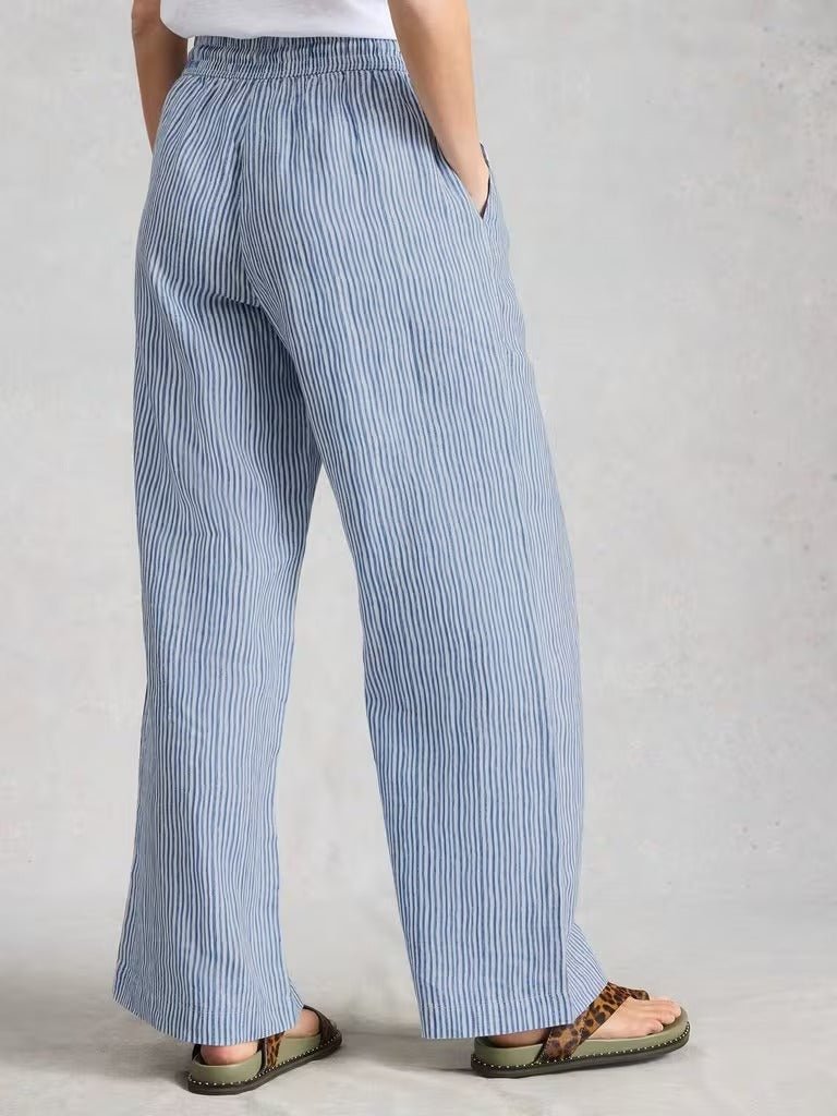 Young Ideas & Henmores - Ally Linen Wide Leg Trouser - Blue Multi - 8