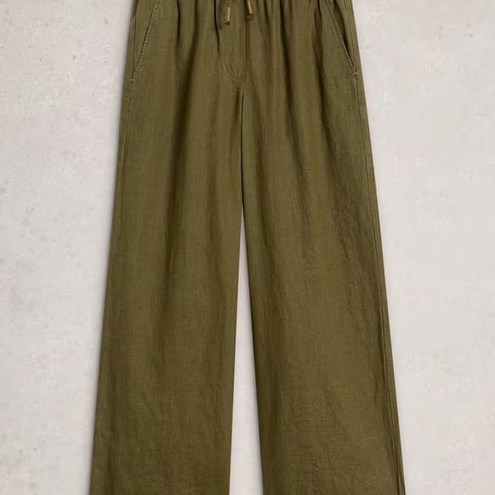 Young Ideas & Henmores - Ally Linen Wide Leg Trouser - Khaki Green - 8