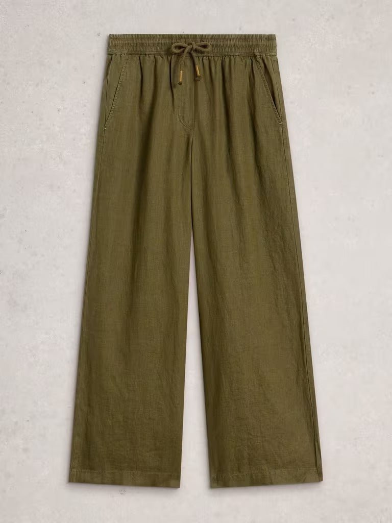 Young Ideas & Henmores - Ally Linen Wide Leg Trouser - Khaki Green - 8