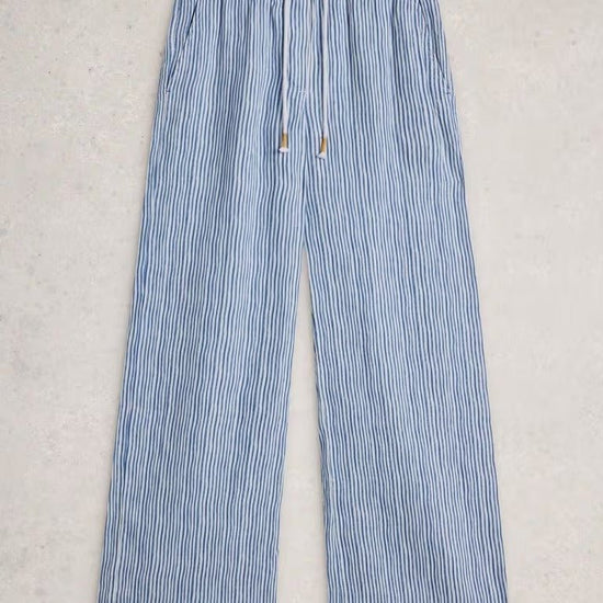 Young Ideas & Henmores - Ally Linen Wide Leg Trouser - Blue Multi - 8