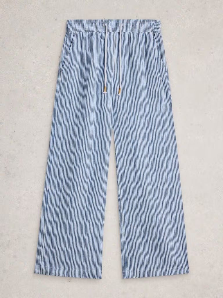 Young Ideas & Henmores - Ally Linen Wide Leg Trouser - Blue Multi - 8