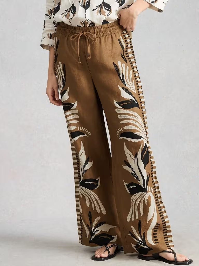 Young Ideas & Henmores - Ally Linen Wide Leg Trouser - Khaki Green - 8