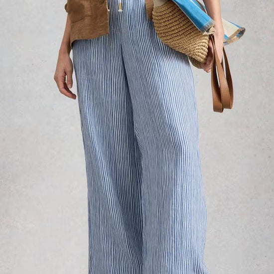Young Ideas & Henmores - Ally Linen Wide Leg Trouser - Blue Multi - 8