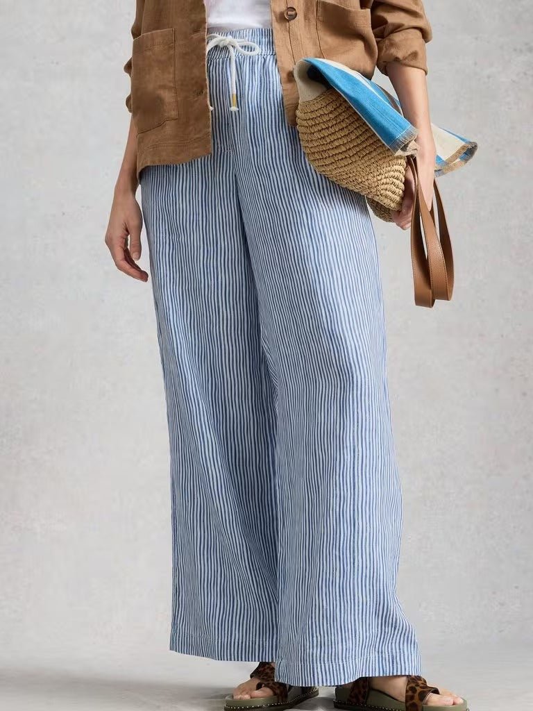 Young Ideas & Henmores - Ally Linen Wide Leg Trouser - Blue Multi - 8