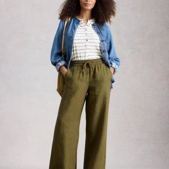 Young Ideas & Henmores - Ally Linen Wide Leg Trouser - Khaki Green - 8