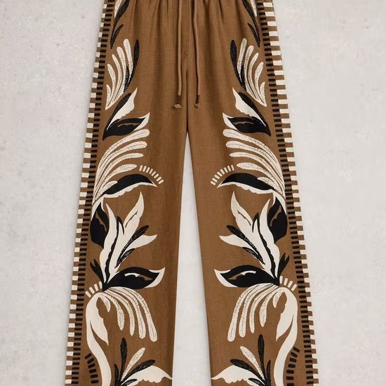 Young Ideas & Henmores - Ally Linen Wide Leg Trouser - Brown Print - 8