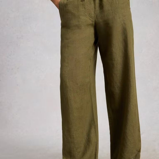 Young Ideas & Henmores - Ally Linen Wide Leg Trouser - Khaki Green - 8