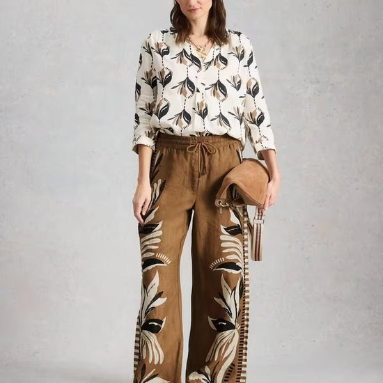 Young Ideas & Henmores - Ally Linen Wide Leg Trouser - Blue Multi - 8