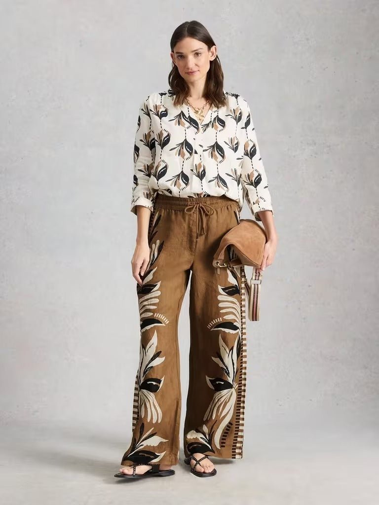 Young Ideas & Henmores - Ally Linen Wide Leg Trouser - Blue Multi - 8