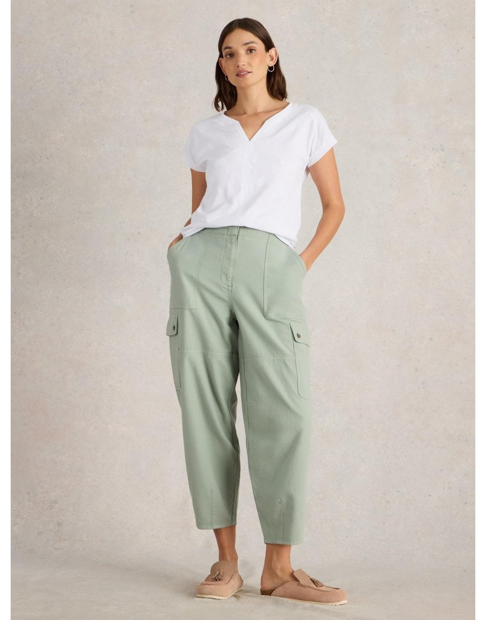 Young Ideas/Henmores - Anabel Soft Barrel Cargo Trouser - Light Green - 8